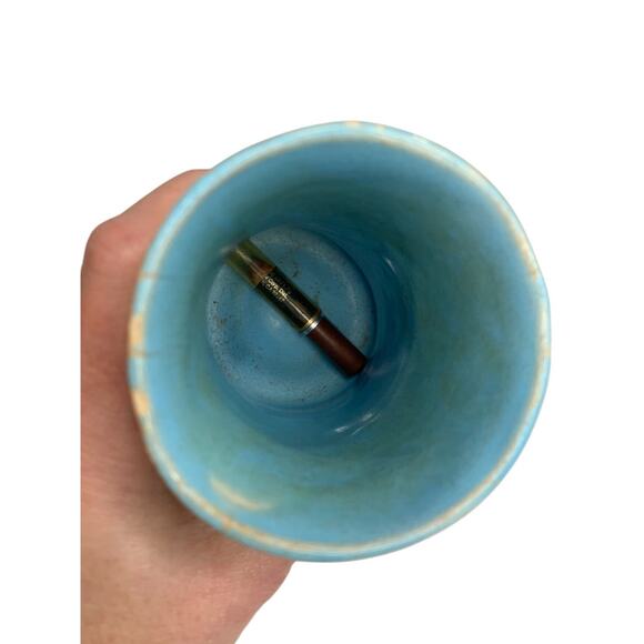 Antique English Majolica Vase Pottery Blue Dogwood 4.75 Inch - Picture 6 of 8